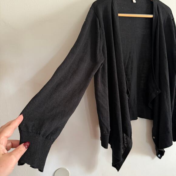 GARNET HILL | Black 100% Linen Drape Front Cardigan Sweater | Extra Large - Picture 4 of 8